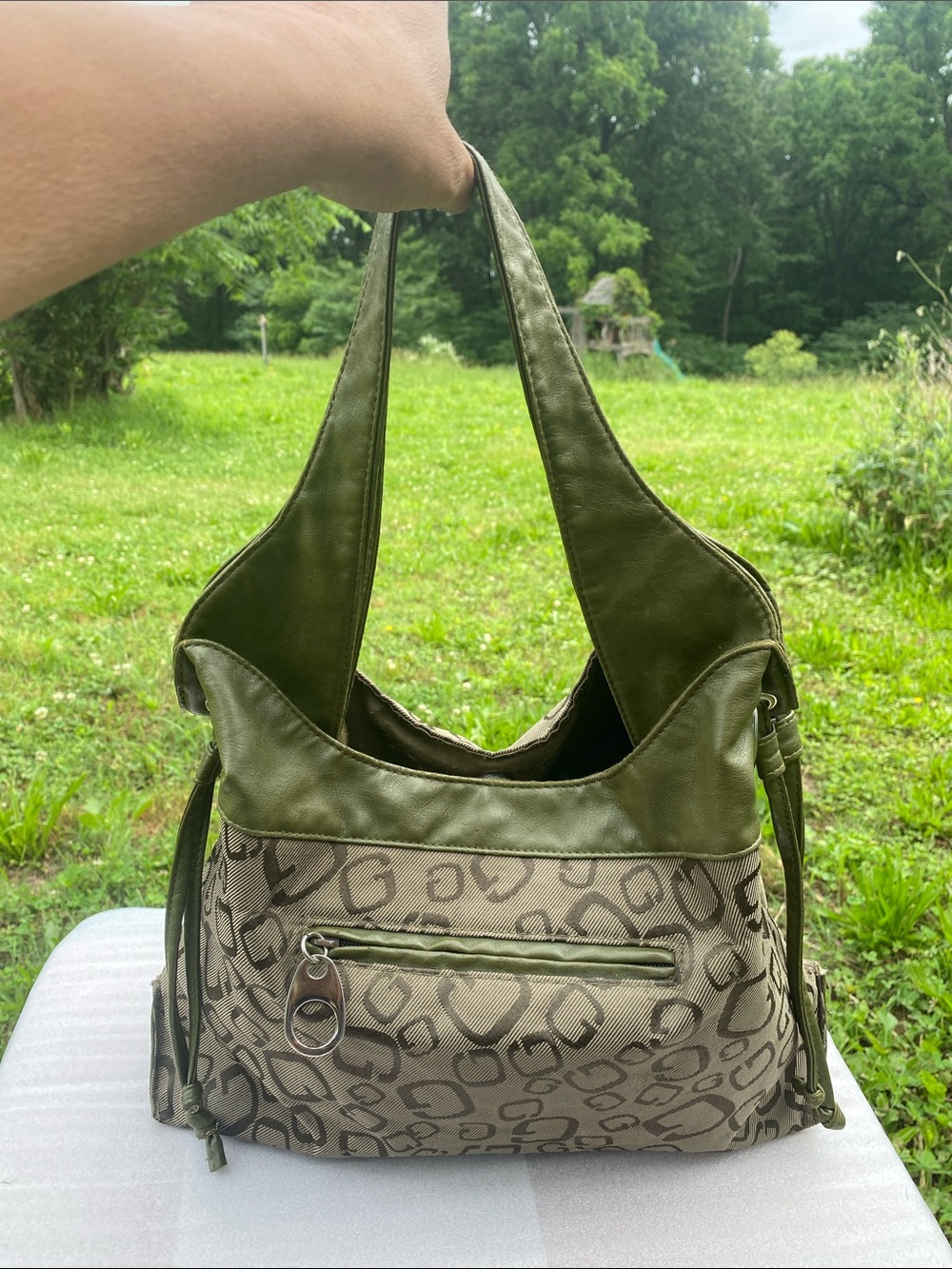 GUESS Y2K Olive Green Monogram Hobo Shoulder Bag